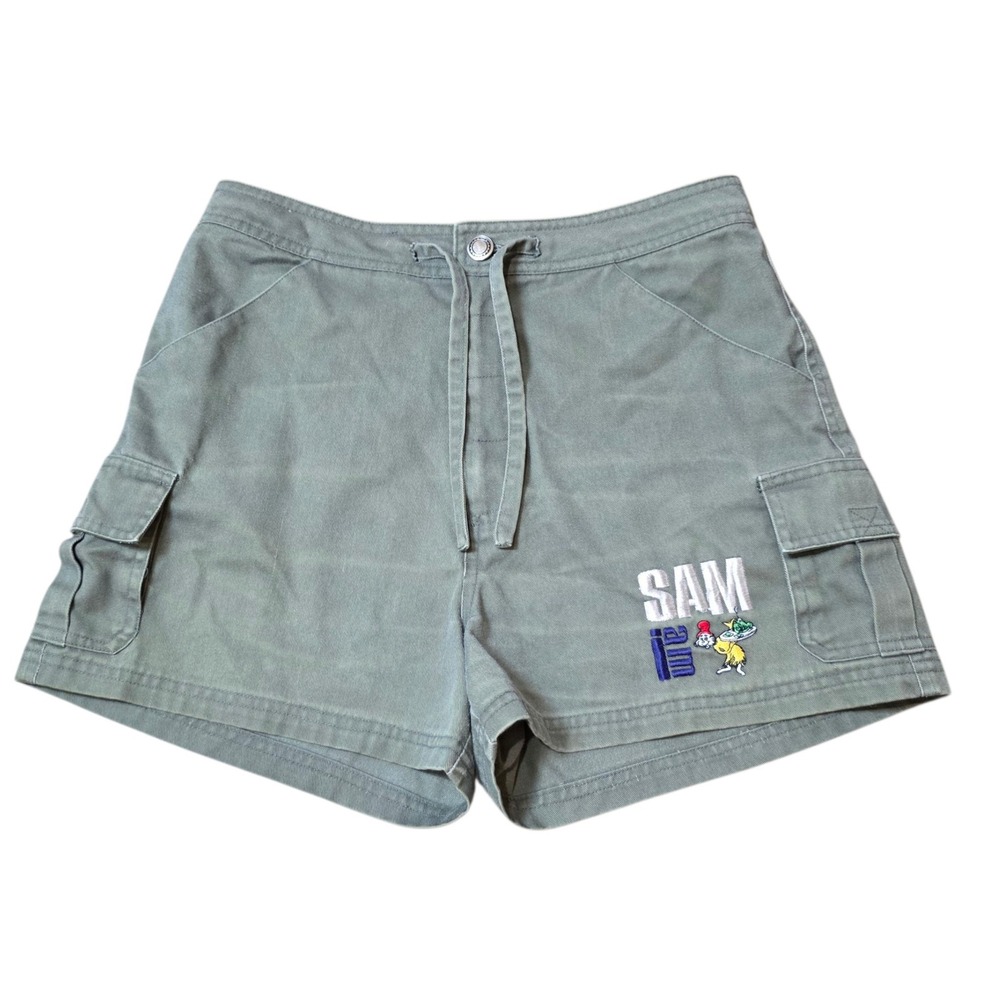 Vintage Seuss Wear Kids Shorts Green Cargo Style SAM‎ Embroidered Size 14/16